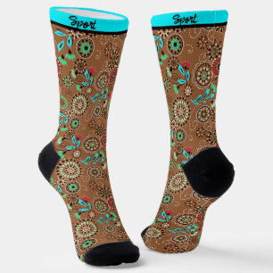 Ethnic folk abstract floral pattern retro brown socks