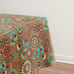 Ethnic folk abstract floral pattern retro brown tablecloth