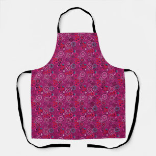 Ethnic folk abstract floral pattern retro crimson apron