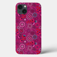 Ethnic folk abstract floral pattern retro crimson