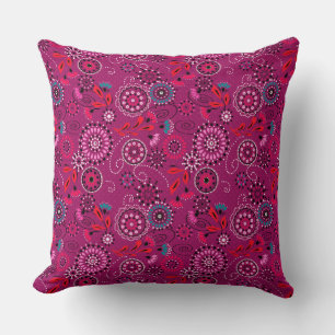 Ethnic folk abstract floral pattern retro crimson  cushion