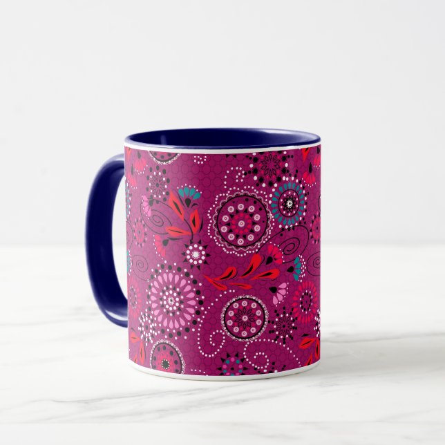 Ethnic folk abstract floral pattern retro crimson  mug (Front Left)