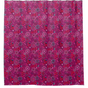 Ethnic folk abstract floral pattern retro crimson shower curtain