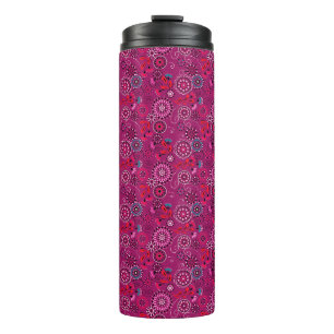 Ethnic folk abstract floral pattern retro crimson thermal tumbler