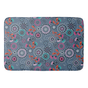 Ethnic folk abstract floral pattern retro grey blu bath mat