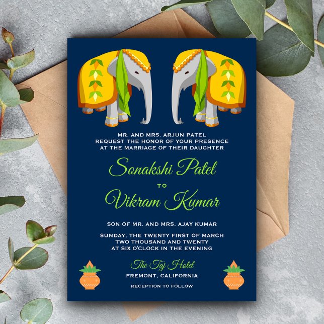 Ethnic Folk Art Elephant Indian Wedding Invitation (Creator Uploaded)