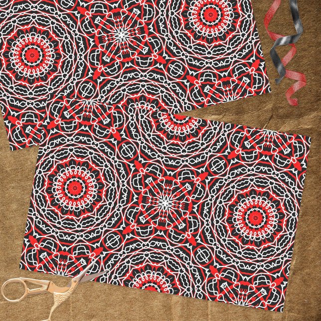 Ethnic Folk Bohemian Red Black and White Pattern Tissue Paper (Creator Uploaded)