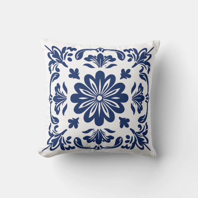 Ethnic folk ceramic tile in talavera style cushion (Front)