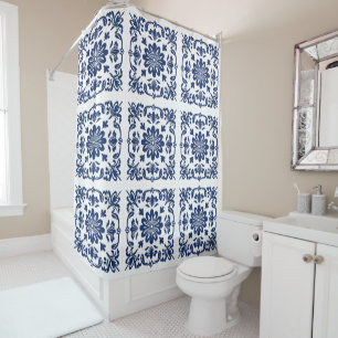 Ethnic folk ceramic tile in talavera style shower curtain