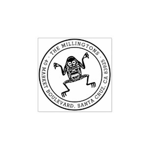 Ethnic Frog   Round Family Name & Return Address Rubber Stamp