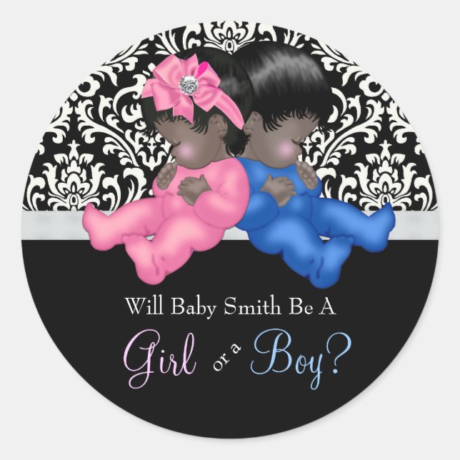 Ethnic Gender Reveal Baby Shower Classic Round Sticker (Front)