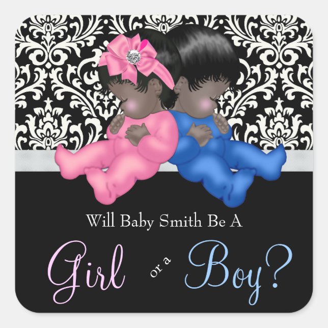 Ethnic Gender Reveal Baby Shower Square Sticker (Front)