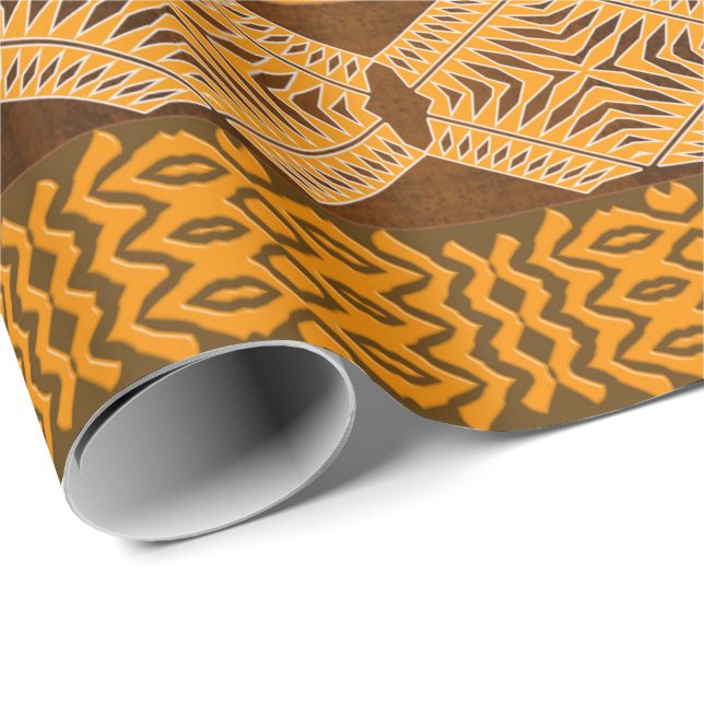 Ethnic Geometric African Orange Wrapping Paper (Roll Corner)