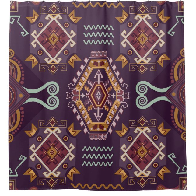 Ethnic Geometric Colourful Seamless Design Shower Curtain (Front)