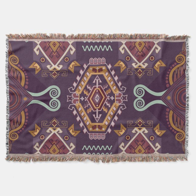 Ethnic Geometric Colourful Seamless Design Throw Blanket (Front)