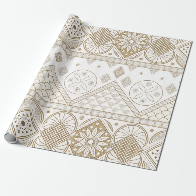 Ethnic Geometric Floral Tribal Seamless Pattern 2 Wrapping Paper (Unrolled)