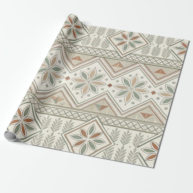 Ethnic Geometric Floral Tribal Seamless Pattern Wrapping Paper (Unrolled)