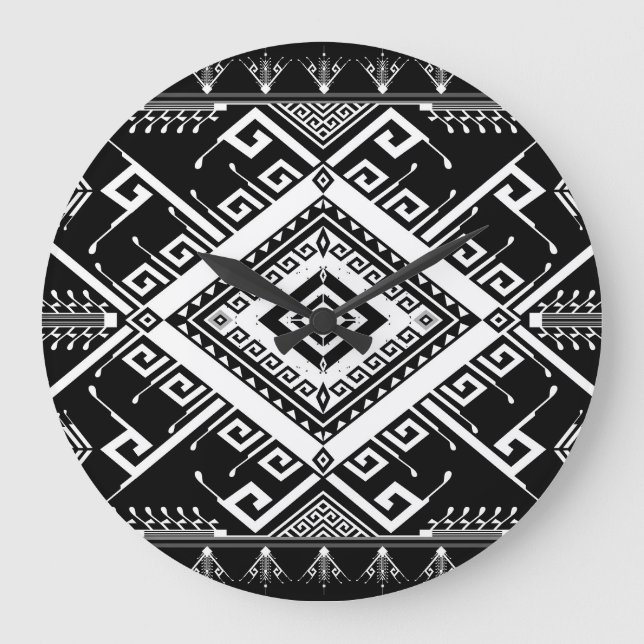 Ethnic geometric Indian border, abstract. Large Clock (Front)