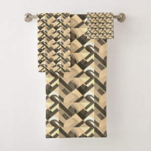 Ethnic Geometric Motif Tan Charcoal Black  Bath Towel Set