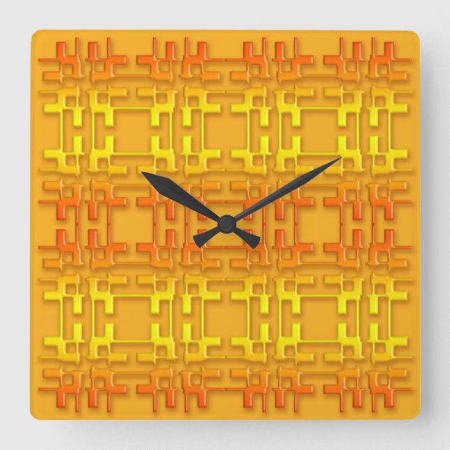 Ethnic geometric orange pattern square wall clock (Front)