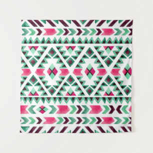 Ethnic geometric, watercolor hand-painted tapestry