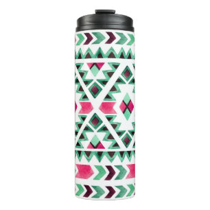 Ethnic geometric, watercolor hand-painted thermal tumbler