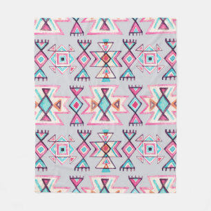 Ethnic geometric, watercolor tribal pattern. fleece blanket