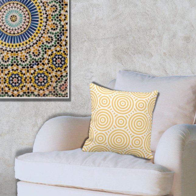 Ethnic Geometric Yellow & White Nested Circle Cushion (Creator Uploaded)