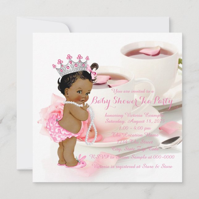 Ethnic Girl Baby Shower Tea Party Invitation (Back)