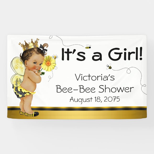 Ethnic Girl Bee Baby Shower Banner (Horizontal)