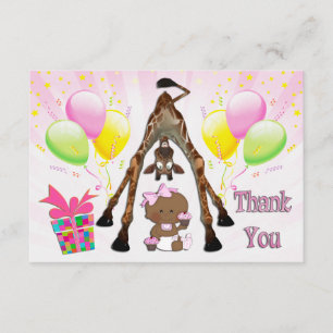 Ethnic Girl Giraffe Cupcake Baby Shower Thank You