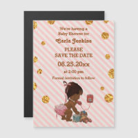 Ethnic Girl On Phone Gold Confetti Save The Date