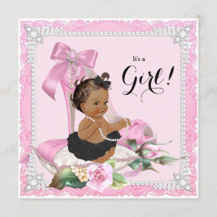 Ethnic Girl Pearl High Heel Shoe Baby Shower Invitation