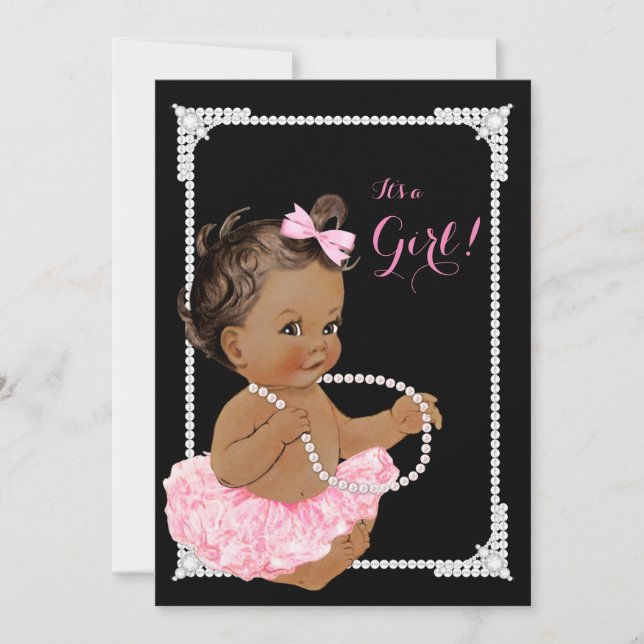 Ethnic Girl Pink Black Pearl Baby Shower Invitation (Front)