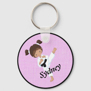 Ethnic Girls Karate Kick with Pink Yin Yang Key Ring
