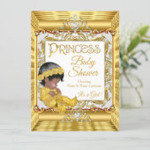 Ethnic Golden Princess Girl Baby Shower Gold Invitation (Standing Front)