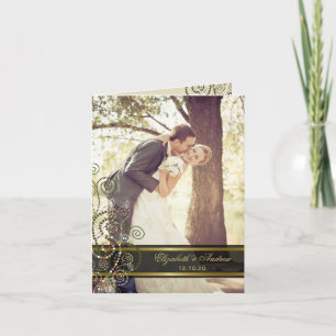 Ethnic Green Boho Spirals Wedding Photo Thank You Card