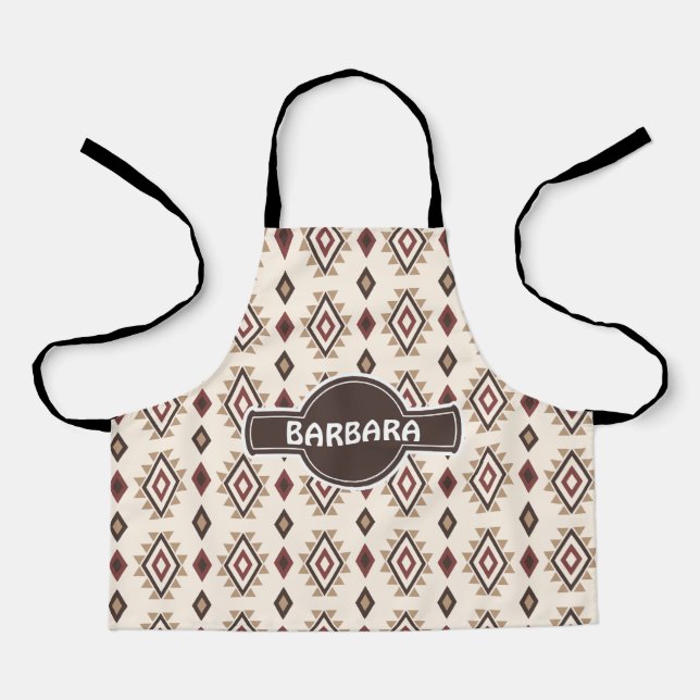 Ethnic Grey Cream Minimal Pattern Apron (Front)