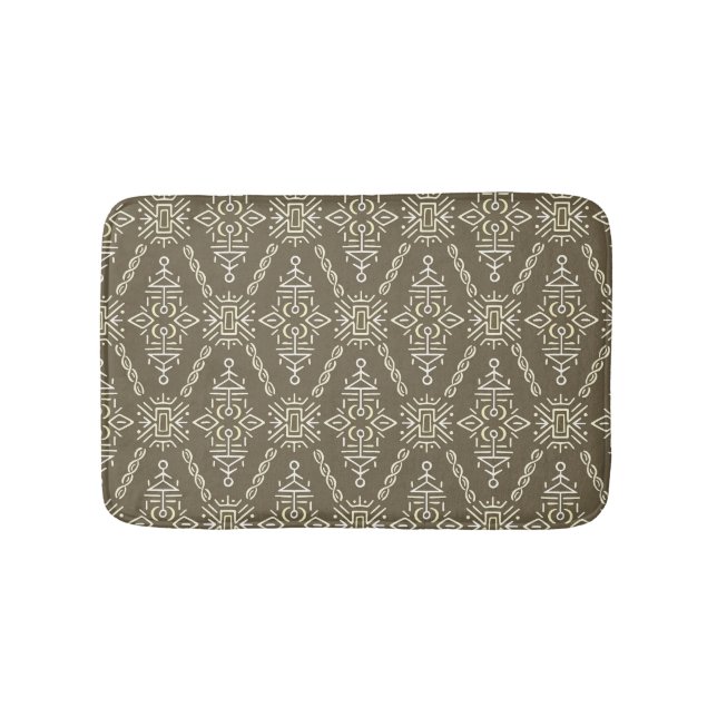 Ethnic Hand Drawn Boho Tile Bath Mat (Front)