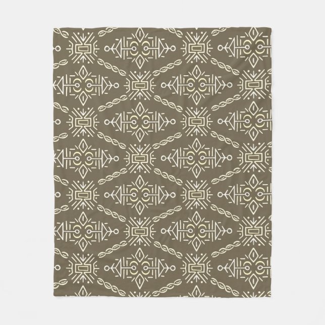 Ethnic Hand Drawn Boho Tile Fleece Blanket (Front)