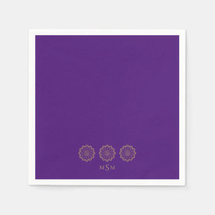 Ethnic Hindu Purple & Gold Monogram Cocktail Napkin