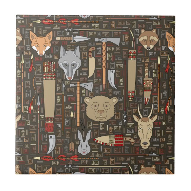 Ethnic Hunting Pattern Ceramic Tile (Front)