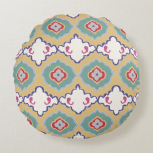 Ethnic ikat chevron pattern background Traditional Round Cushion