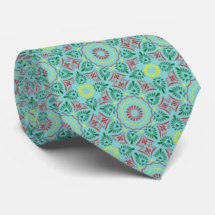 Ethnic Indian arabic cyan and red pattern Tie