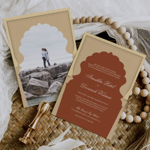 Ethnic Indian Ivory Arch Terracotta Wedding Invitation