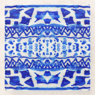 Ethnic Indigo Arrow Native Patterns Glass Coaster