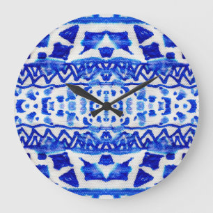 Ethnic Indigo Arrow Native Patterns Large Clock