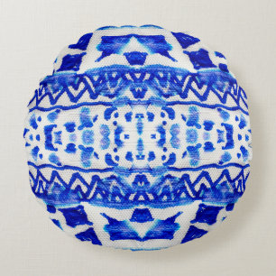 Ethnic Indigo Arrow Native Patterns Round Cushion