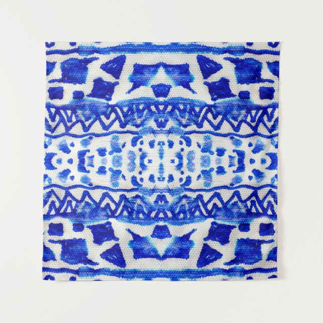 Ethnic Indigo Arrow Native Patterns Tapestry (Front)