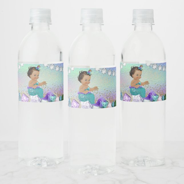 Ethnic Jewel Mermaid Baby Shower Water Bottle Label (Bottles)